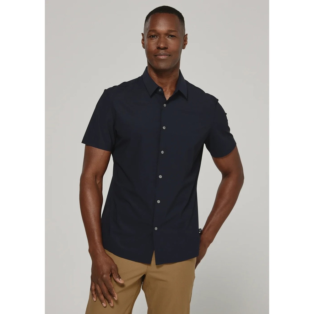 7 Diamonds American Me Short Sleeve‎ Shirt in Navy Men Large Stretch Performance